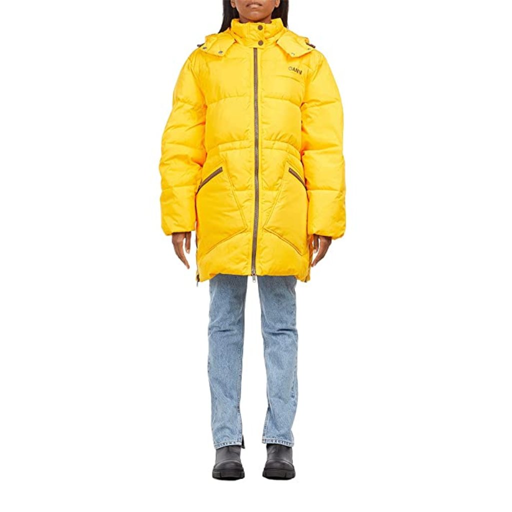 Ganni Oversized Gold Puffer Coat Jacket | Recycled Polyester | Runs Large